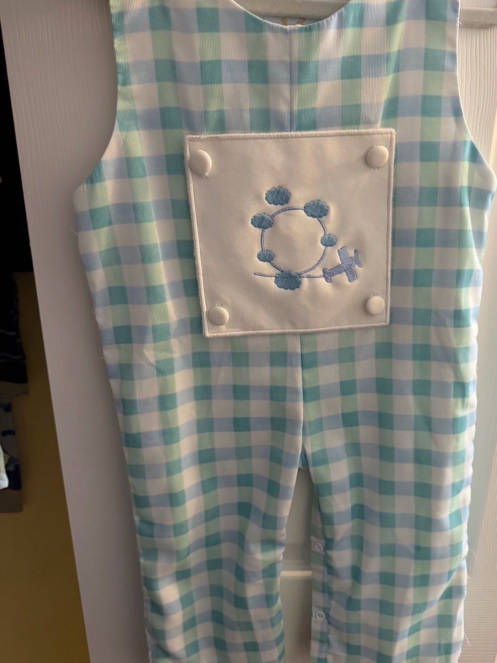Classic  Gingham Kids One-Piece Romper John John NEW removable patches